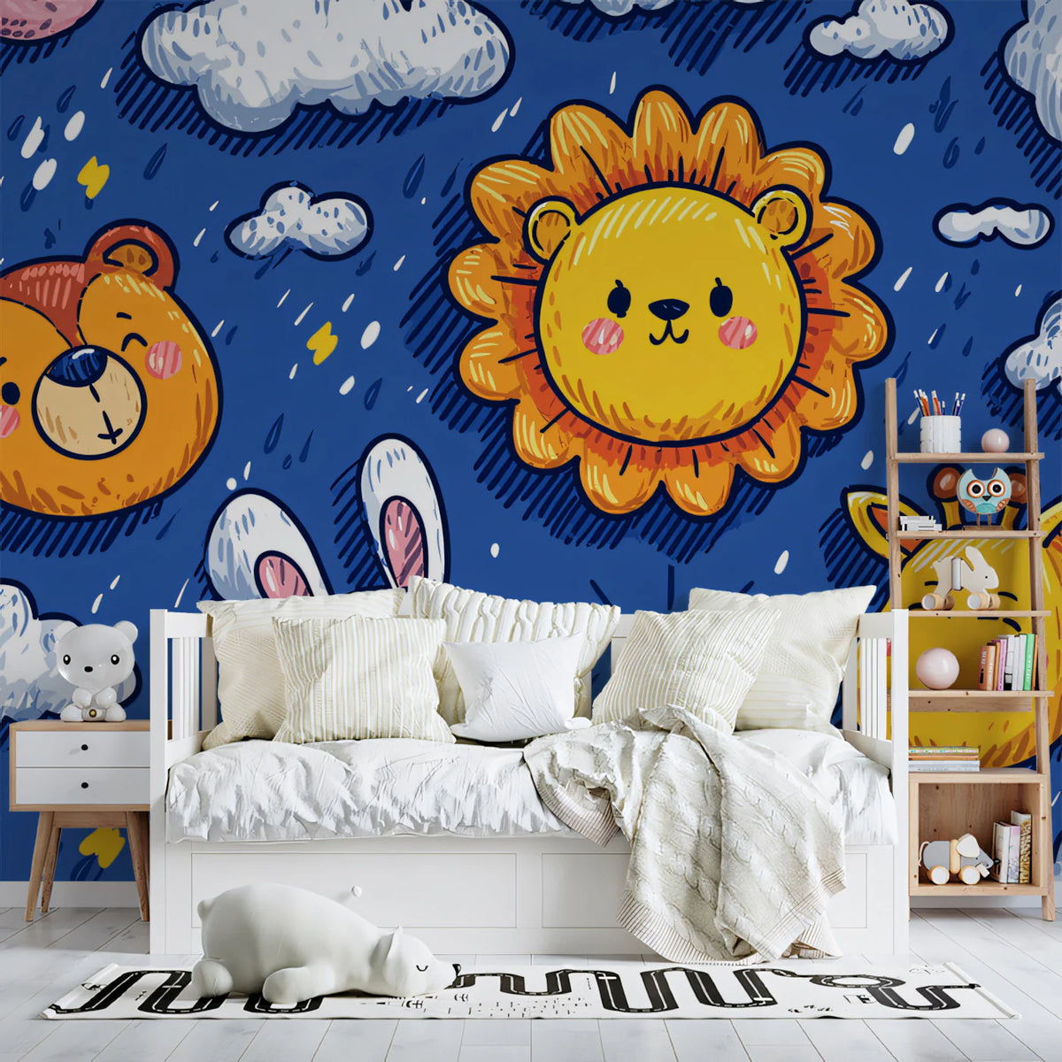 Safari Night Sky Animal Mural Wallpaper — Hand-Drawn Whimsy Mural Wallpaper - room preview 02