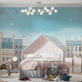 Parisian Morning Cityscape Mural Wallpaper — Whimsical Pastel View Mural Wallpaper - room preview 02
