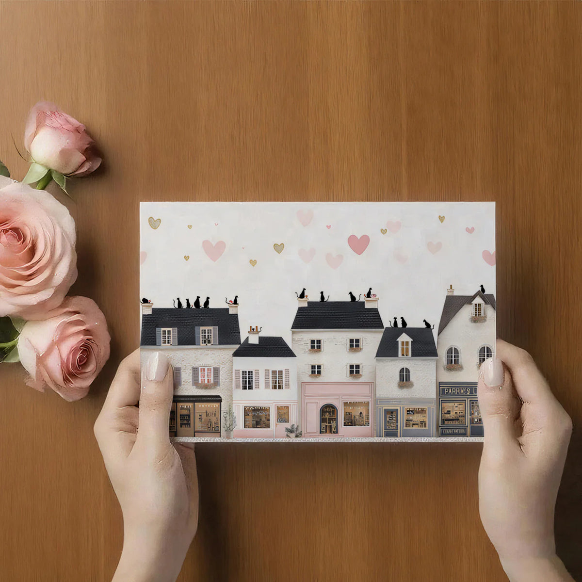French Boutique Row Mural Wallpaper — Playful Parisian Street Scene Mural Wallpaper - room preview 02