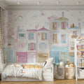 Parisian Spring Street Mural Wallpaper — Whimsical Watercolor Art Mural Wallpaper - room preview 02