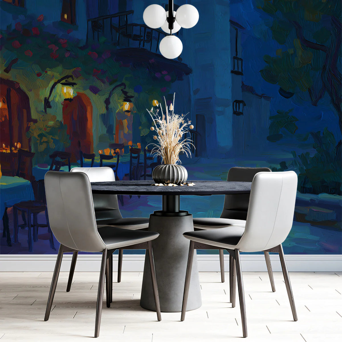 Tuscan Courtyard Night Mural Wallpaper Oil Painting Wall Art Mural Wallpaper - room preview 02