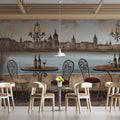 European Riverside Terrace Mural Wallpaper — Vintage Oil Painting Mural Wallpaper - room preview 02