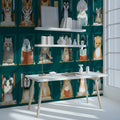 Literary Animals Library Mural Wallpaper — Whimsical Teal Bookshelf Mural Wallpaper - room preview 02