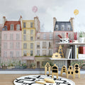 Watercolor Townscape Mural Wallpaper — Whimsical European Street Art Mural Wallpaper - room preview 02