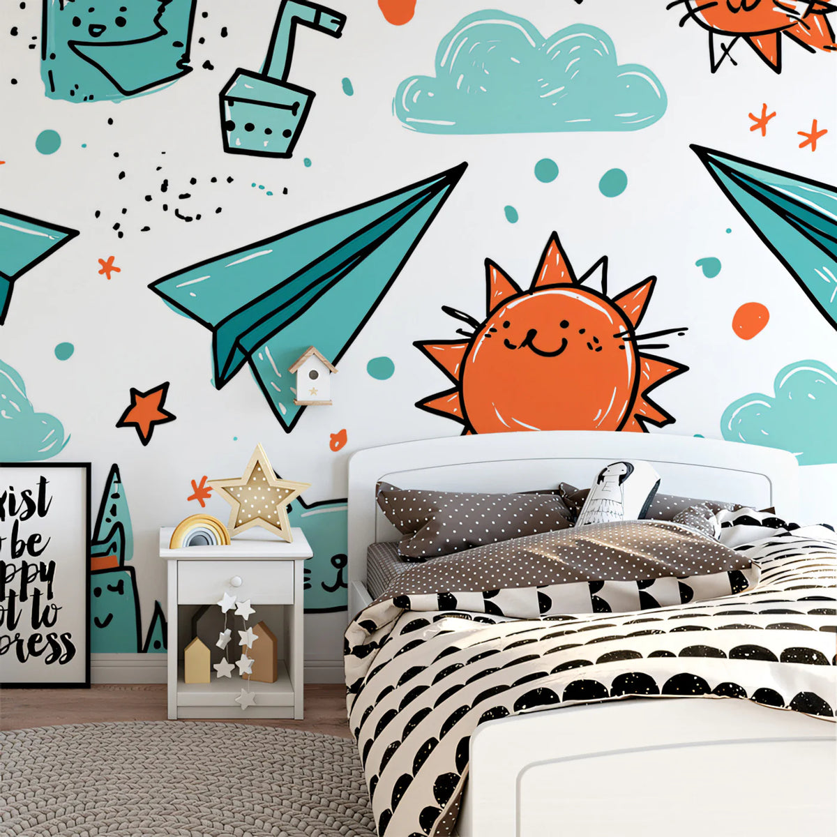 Playful Adventure Doodle Mural Wallpaper — Whimsical Sketch Pattern Mural Wallpaper - room preview 02