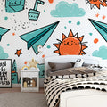 Playful Adventure Doodle Mural Wallpaper — Whimsical Sketch Pattern Mural Wallpaper - room preview 02
