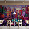 Mediterranean Terrace Mural Wallpaper — Vibrant Oil Painting Style Mural Wallpaper - room preview 02