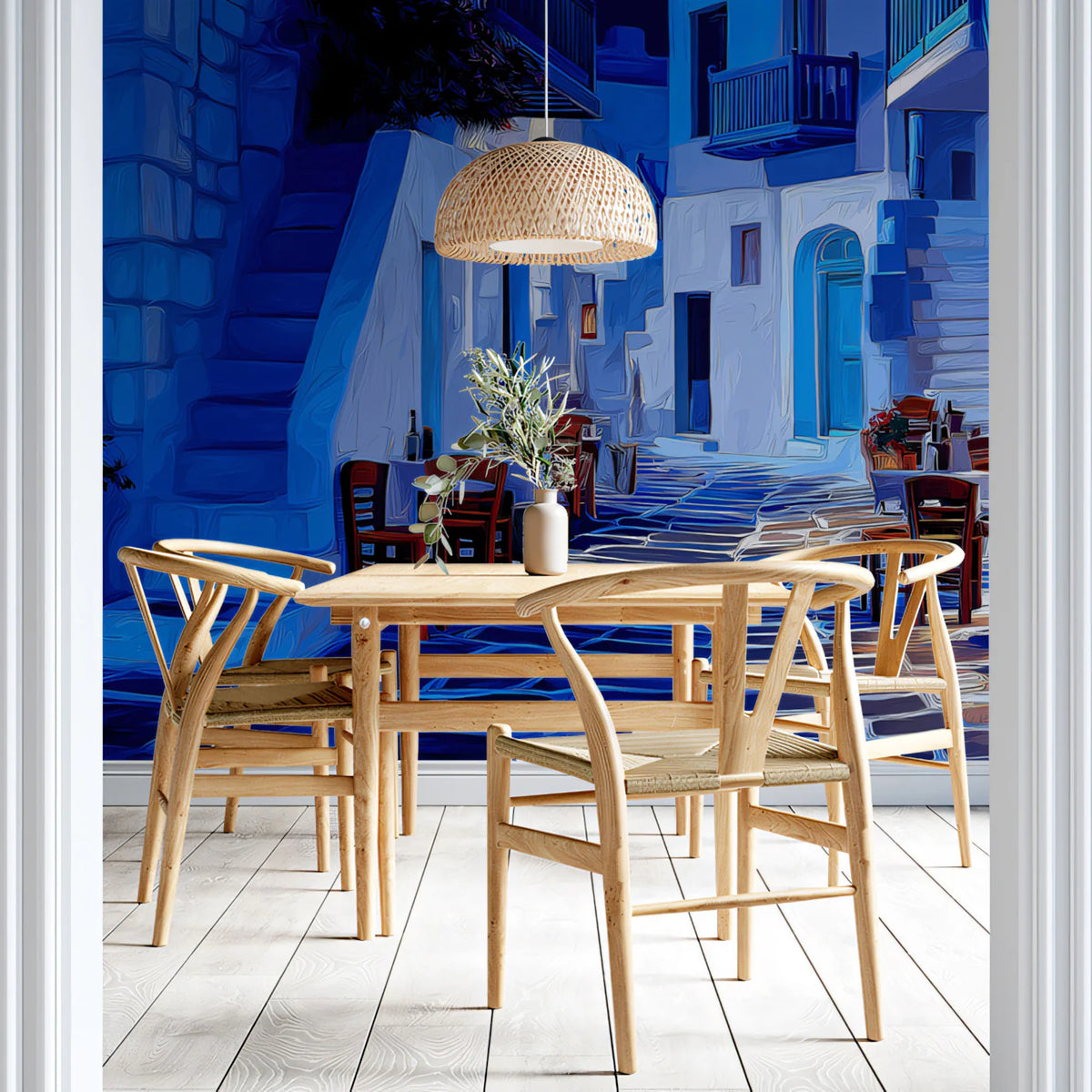 Midnight Greek Alleyway Mural Wallpaper — Impressionistic Style Mural Wallpaper - room preview 02