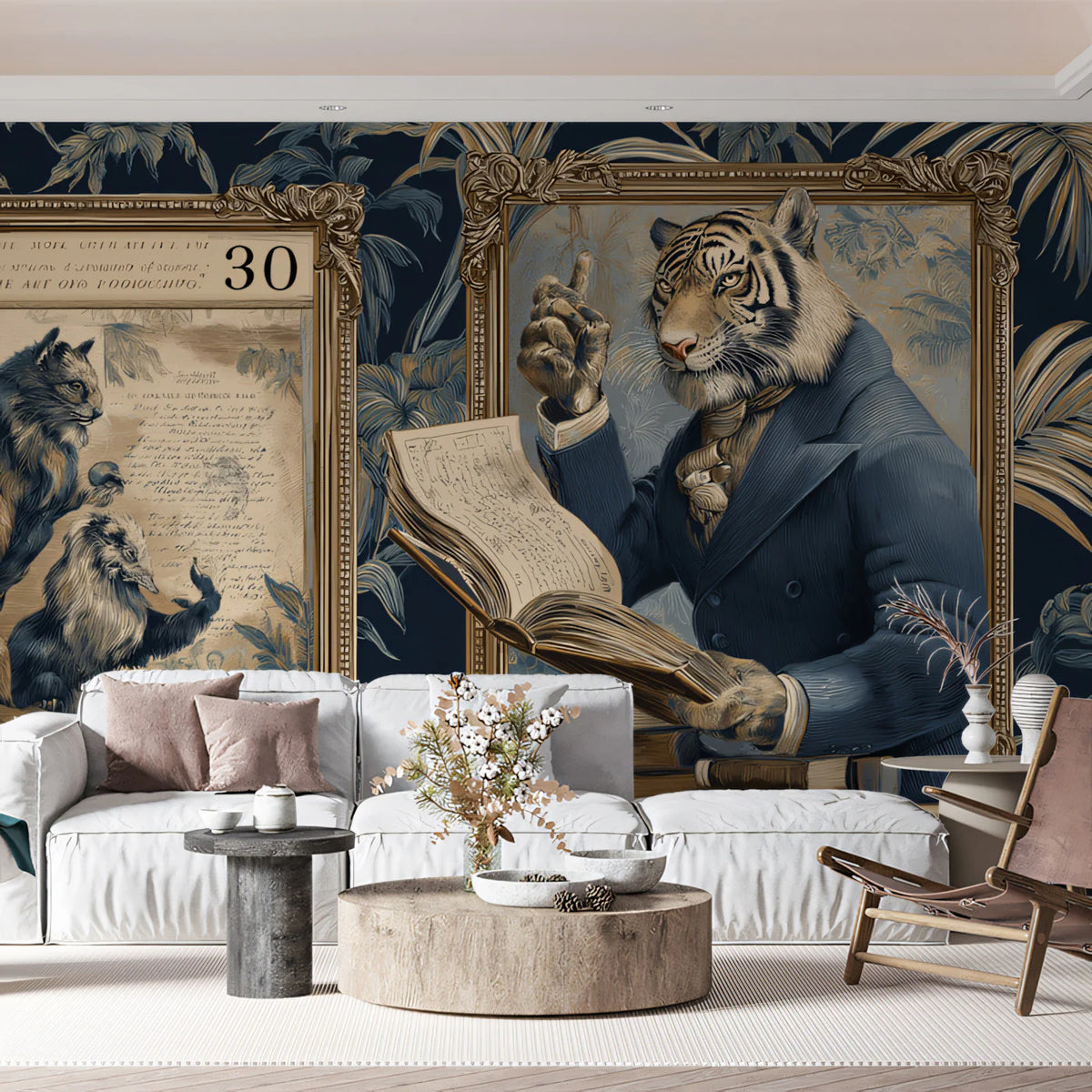 Victorian Tiger Professor Mural Wallpaper — Dark Academia Portrait Mural Wallpaper - room preview 02