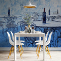 Mediterranean Cafe Scene Mural Wallpaper — Artistic Impressionist Style Mural Wallpaper - room preview 02