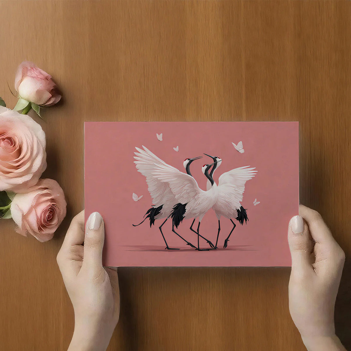 Dancing Cranes Mural Wallpaper — Minimalist Avian Wall Art Mural Wallpaper - room preview 02