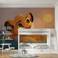 Lion Cub Sunrise Mural Wallpaper — Impressionistic Oil Painting Style Mural Wallpaper - room preview 02