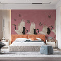 Dancing Cranes and Lotus Mural Wallpaper in Mauve Pink Mural Wallpaper - room preview 02