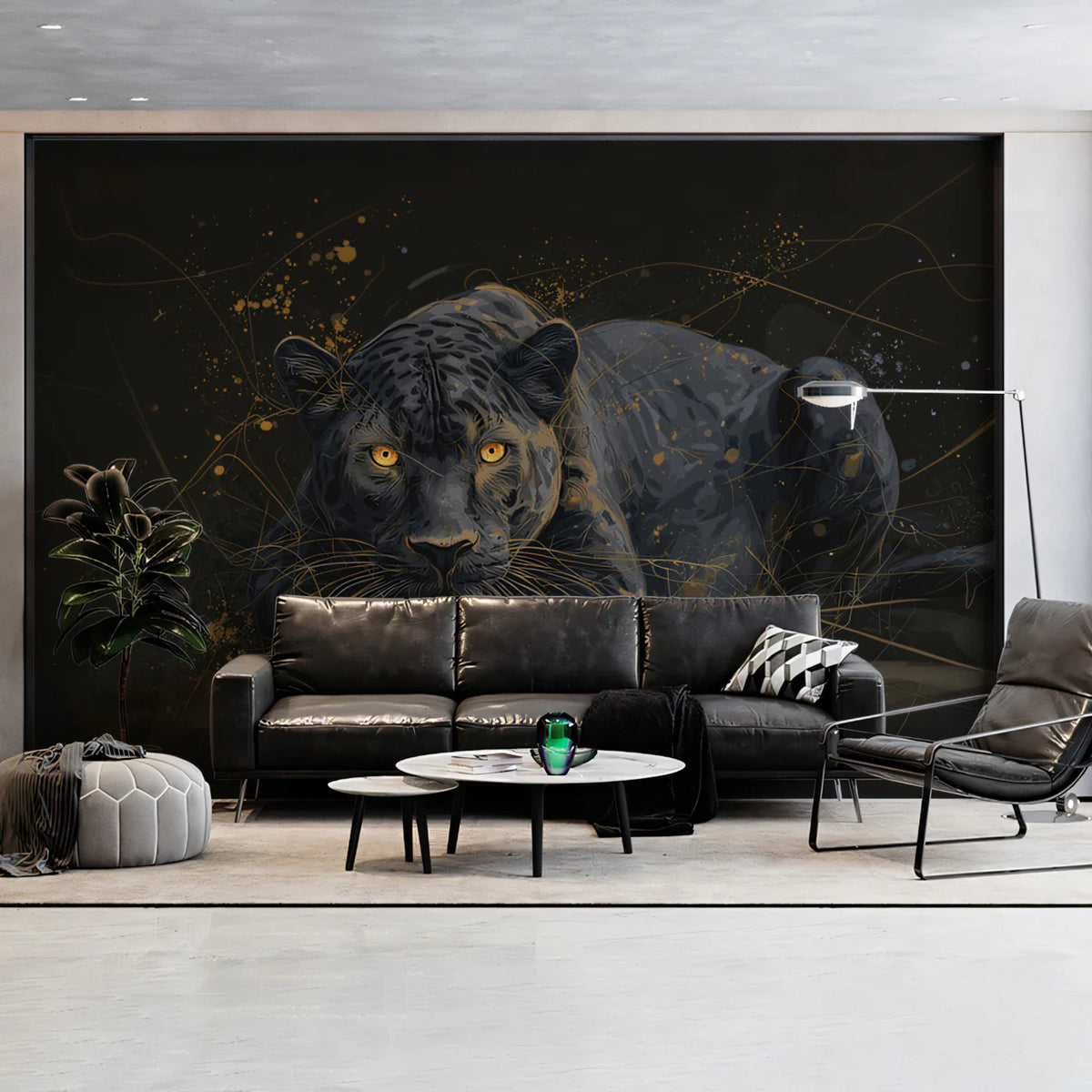 Black Panther Sketch Mural Wallpaper — Bold Gold and Charcoal Mural Wallpaper - room preview 02