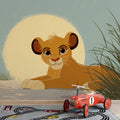 Lion Cub Sunrise Mural Wallpaper — Soft Savanna Illustration Mural Wallpaper - room preview 02