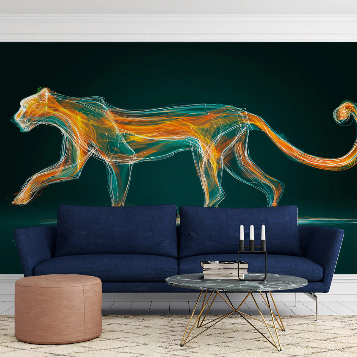 Neon Jaguar Energy Mural Wallpaper — Abstract Electric Animal Art Mural Wallpaper - room preview 02