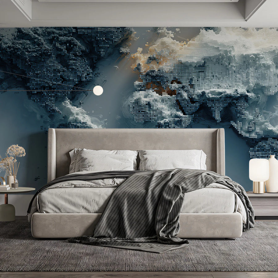 World Map Wallpaper Mural – Map Wall Mural – Pixelated World Map — Modern Digital Glitch Art