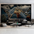 Pixelated World Map Mural Wallpaper — Retro Data and Energy Lines Mural Wallpaper - room preview 02