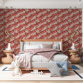Flying Crane Chinoiserie Mural Wallpaper —Muted Coral Pink Mural Wallpaper - room preview 02