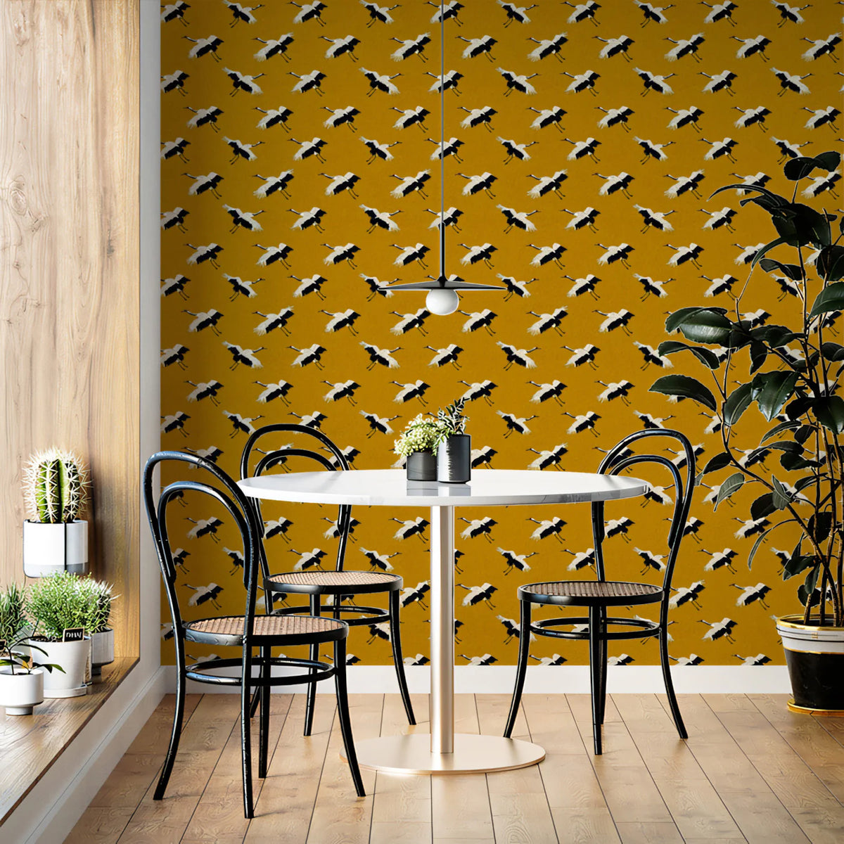 Micro Crane Mural Wallpaper —Vibrant Ochre Geometric Pattern Mural Wallpaper - room preview 02
