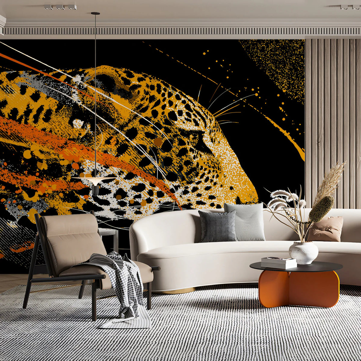Jaguar Motion Mural Wallpaper — Dynamic Abstract Art in Black and Orange Mural Wallpaper - room preview 02