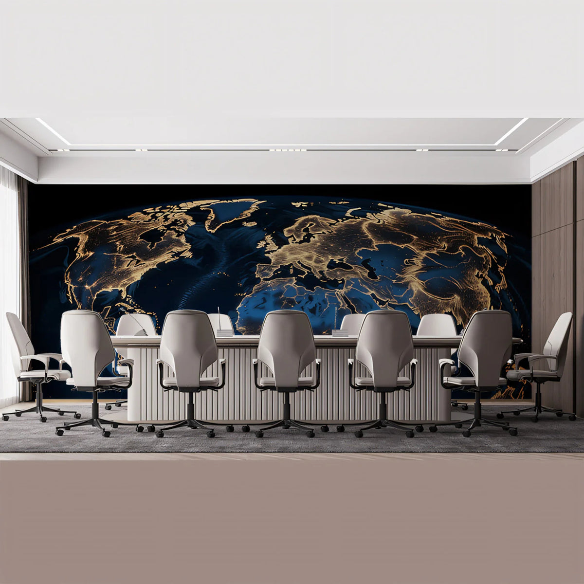 Earth Night Illumination Mural Wallpaper — Glowing Global Map Mural Wallpaper - room preview 02