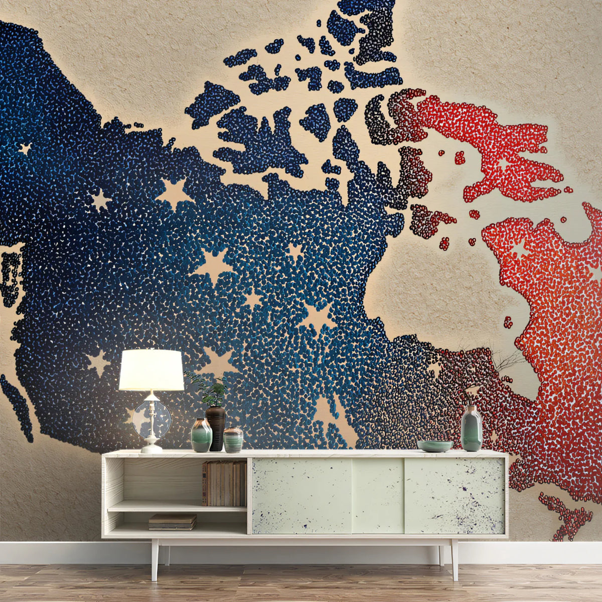 Canada Star Map Mural Wallpaper — Pointillism Art Style Mural Wallpaper - room preview 02