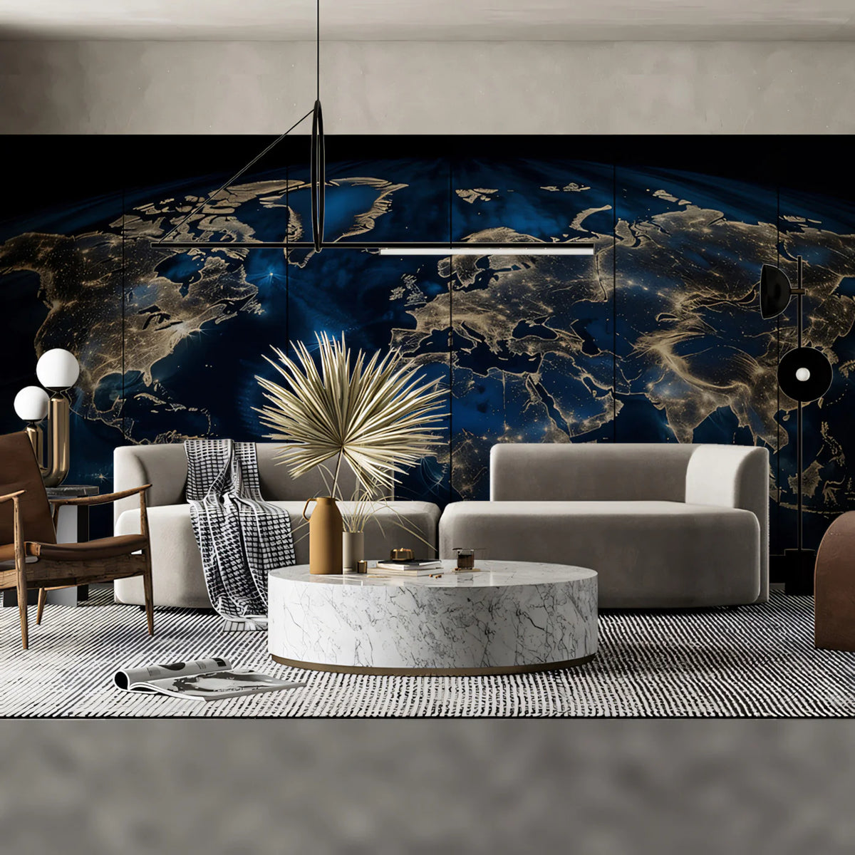Global Night Lights Map Mural Wallpaper — Spherical Earth Design Mural Wallpaper - room preview 02