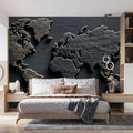 Chiseled World Map Mural Wallpaper — Rustic Stone Texture Mural Wallpaper - room preview 02