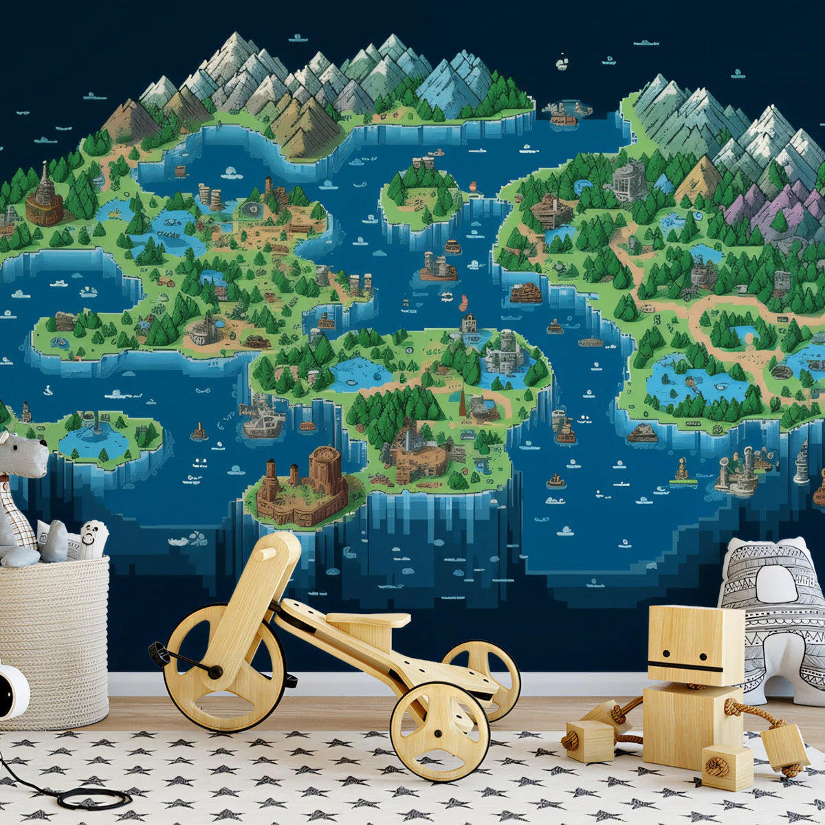 Isometric Pixel Island Map Mural Wallpaper — Retro Fantasy Art Mural Wallpaper - room preview 02