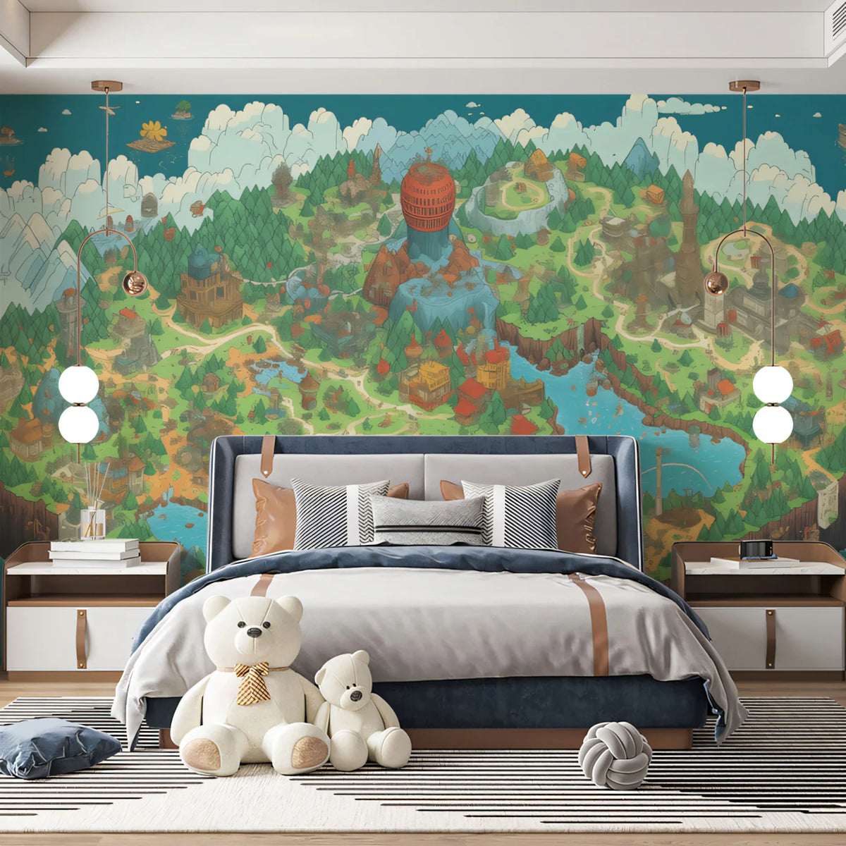 Fantasy Island Megalopolis Mural Wallpaper — Pixel Art Design Mural Wallpaper - room preview 02
