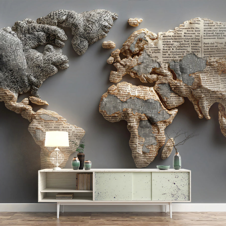 World Map Wallpaper Mural – Map Wall Mural – Sculpted Paper World Map — Artistic Cartography