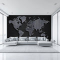Halftone World Map Mural Wallpaper — Modern Graphic Cartography Mural Wallpaper - room preview 02