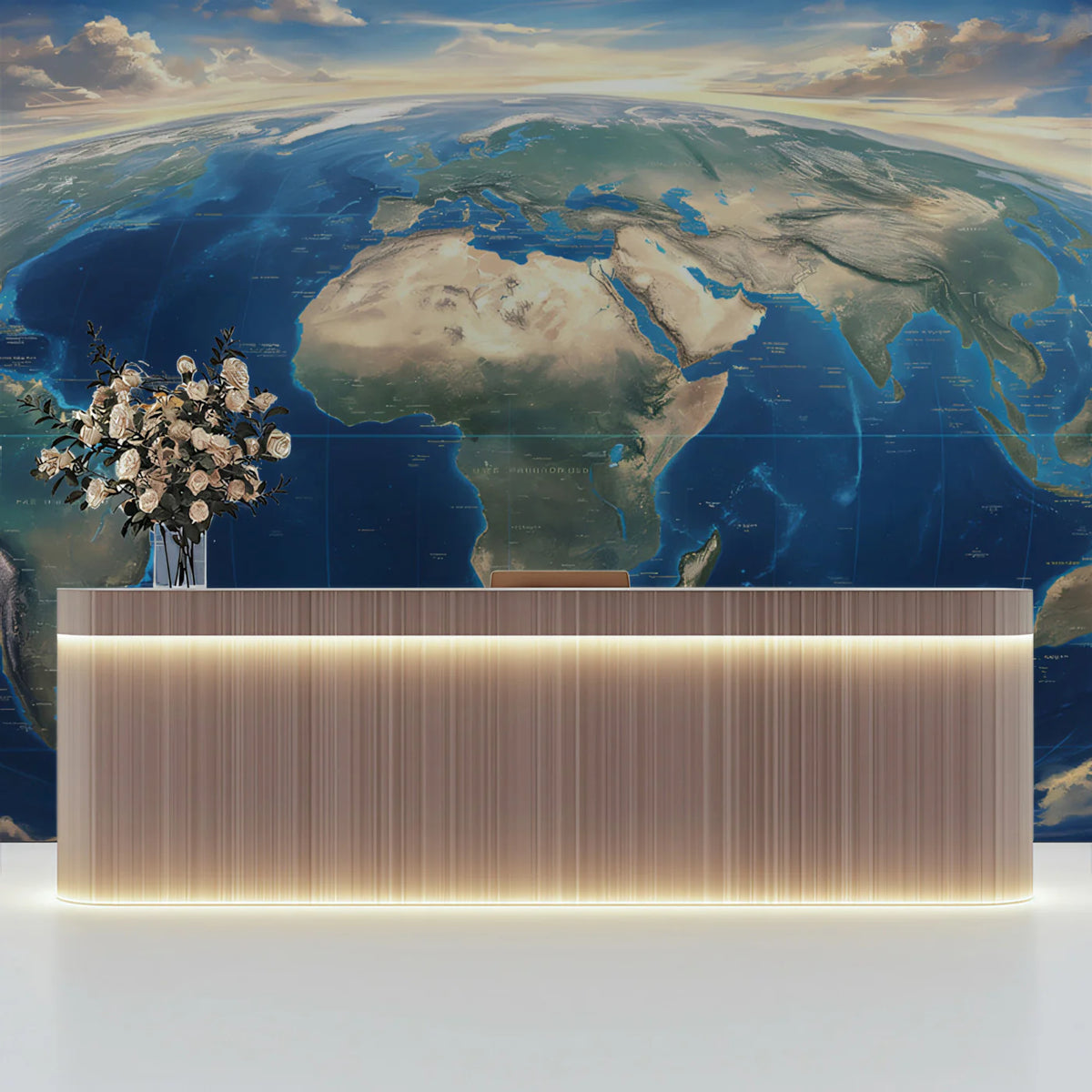 Orbital View Earth Mural Wallpaper —Cinematic Global Perspective Mural Wallpaper - room preview 02