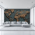 Aged Copper World Map Mural Wallpaper — Rustic Industrial Patina Mural Wallpaper - room preview 02