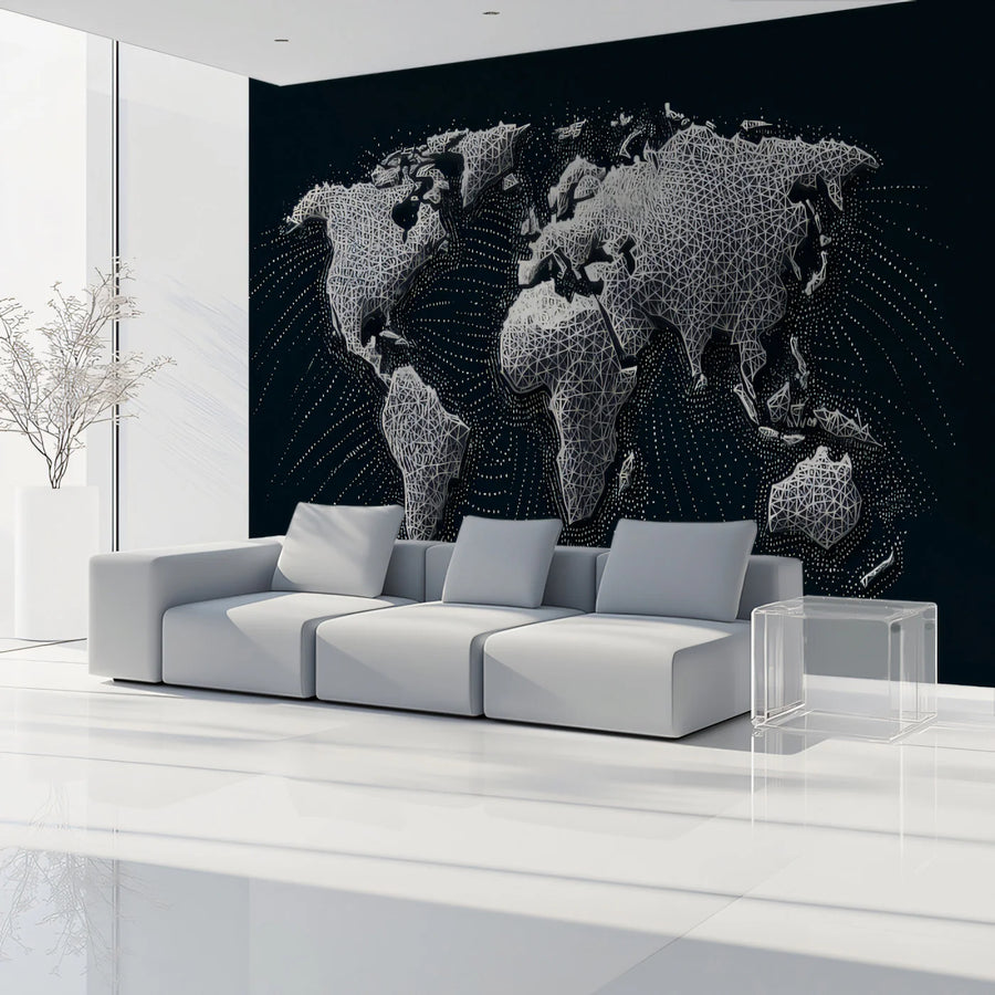 World Map Wallpaper Mural – Map Wall Mural – Polygonal World Map — Geometric Data Design