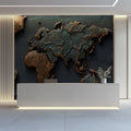 Dual-Tone Metallic World Map Mural Wallpaper — Industrial Relief Mural Wallpaper - room preview 02