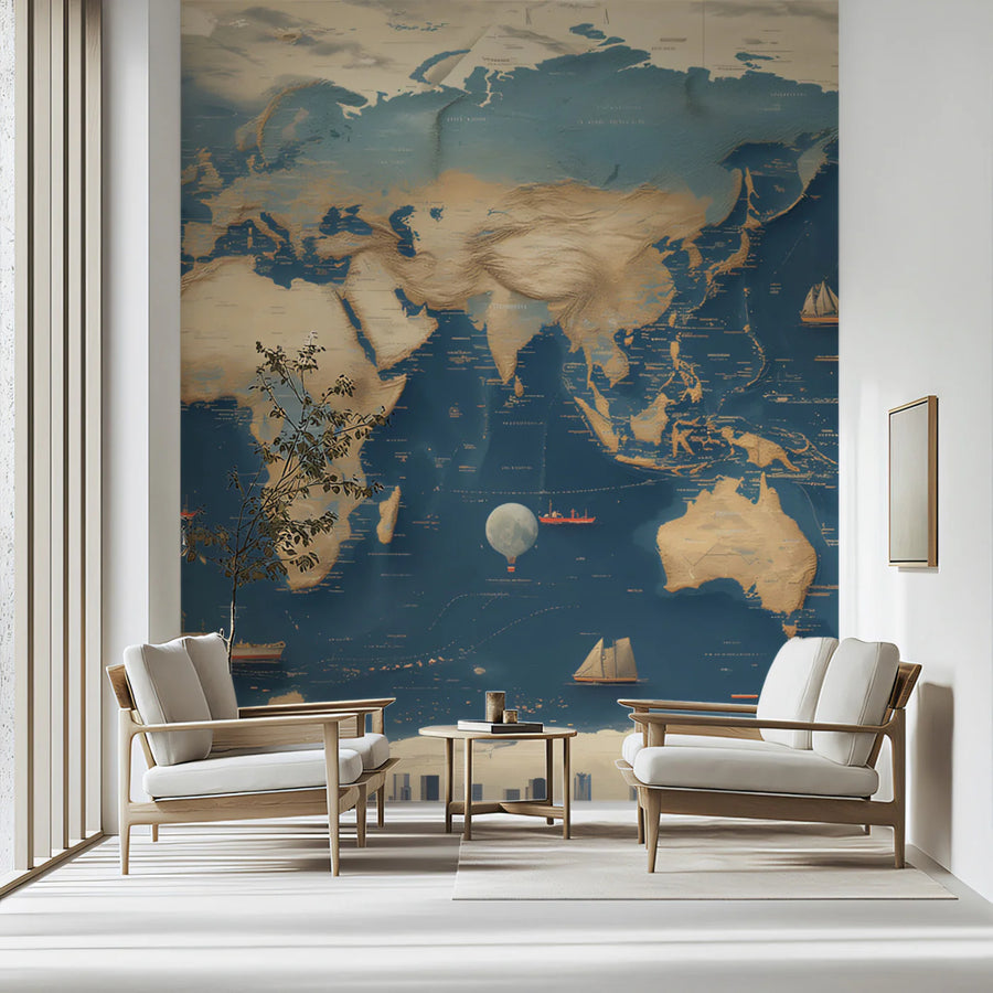 World Map Wallpaper Mural – Map Wall Mural – Vintage Maritime World Map — Nautical Wall Decor