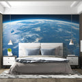 Orbital Earth View Mural Wallpaper — Cinematic Planetary Perspective Mural Wallpaper - room preview 02