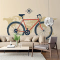 Commuter Bicycle on Vintage Map Mural Wallpaper — Minimalist Travel Mural Wallpaper - room preview 02