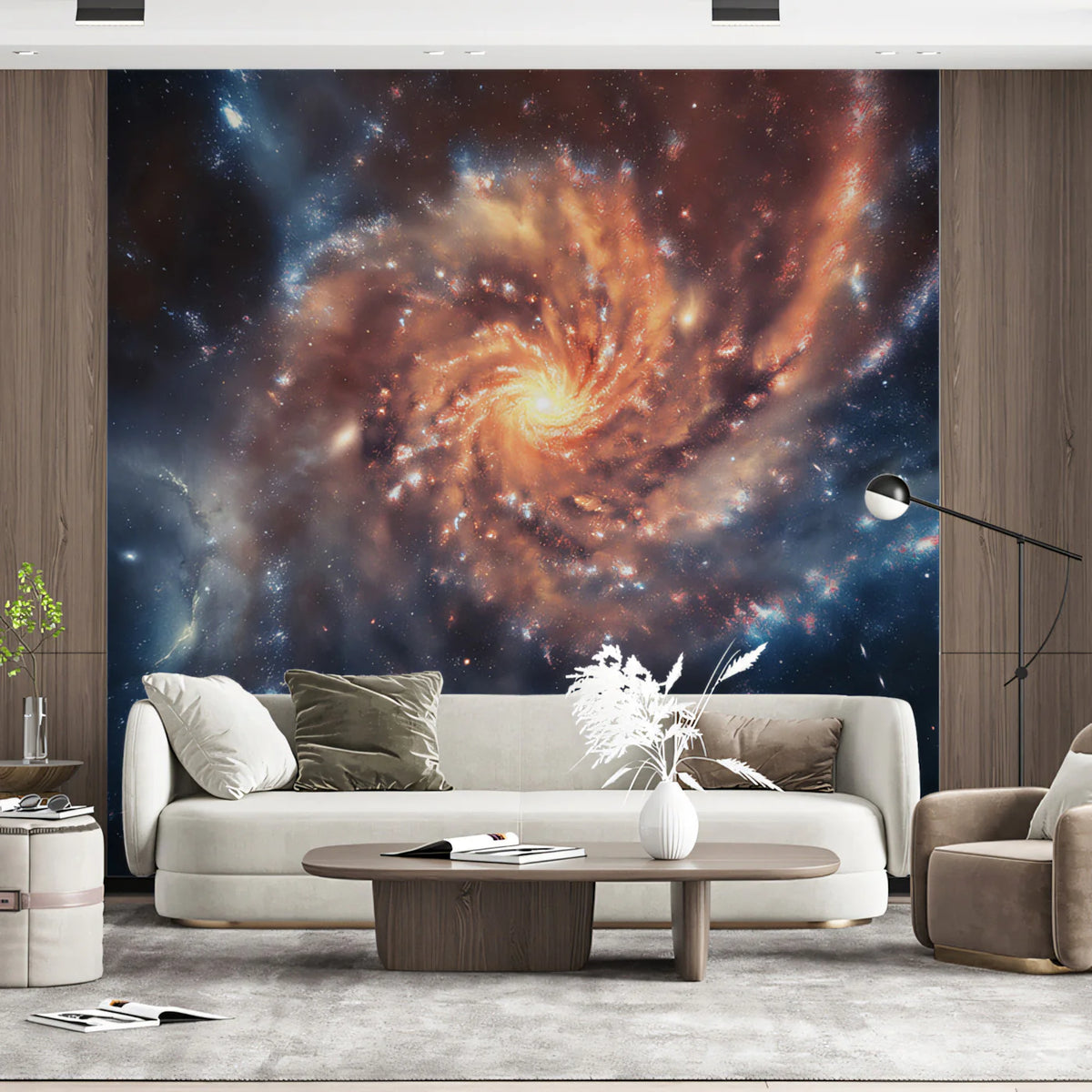 Spiral Galaxy Nebula Mural Wallpaper — Cosmic Fire and Ice Design Mural Wallpaper - room preview 02
