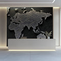 Etched World Map Mural Wallpaper — Artistic Monochrome Cartography Mural Wallpaper - room preview 02