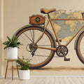 Vintage Bicycle Travel Map Mural Wallpaper — Retro Exploration Theme Mural Wallpaper - room preview 02