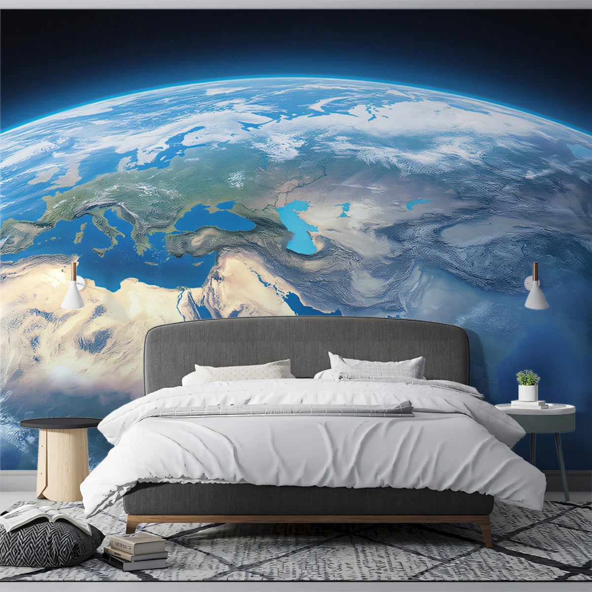 Orbital Earth View Mural Wallpaper —Cinematic Global Panorama Mural Wallpaper - room preview 02