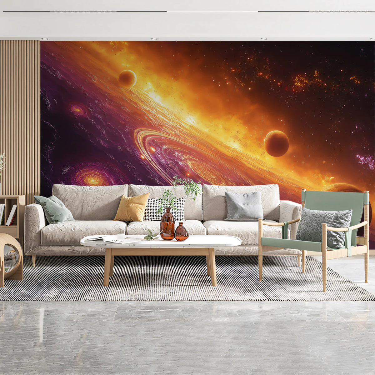 Cosmic Orbit Mural Wallpaper — Vivid Planetary Galaxy Scene Mural Wallpaper - room preview 02