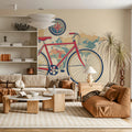 Vintage Bicycle Travel Map Mural Wallpaper — Retro Illustration Mural Wallpaper - room preview 02