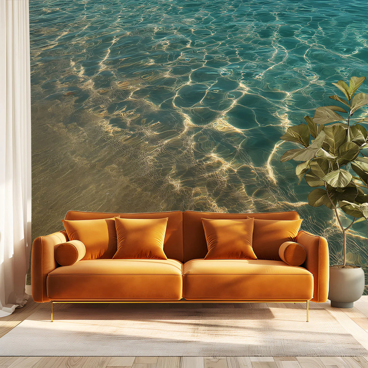 Sunlit Shallows Water Texture Mural Wallpaper — Coastal Calm Mural Wallpaper - room preview 02