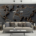 Textured Slate World Map Mural Wallpaper — Metallic Global Relief Mural Wallpaper - room preview 02