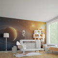Golden Ringed Planet Space Mural Wallpaper — Cosmic Horizon Design Mural Wallpaper - room preview 02