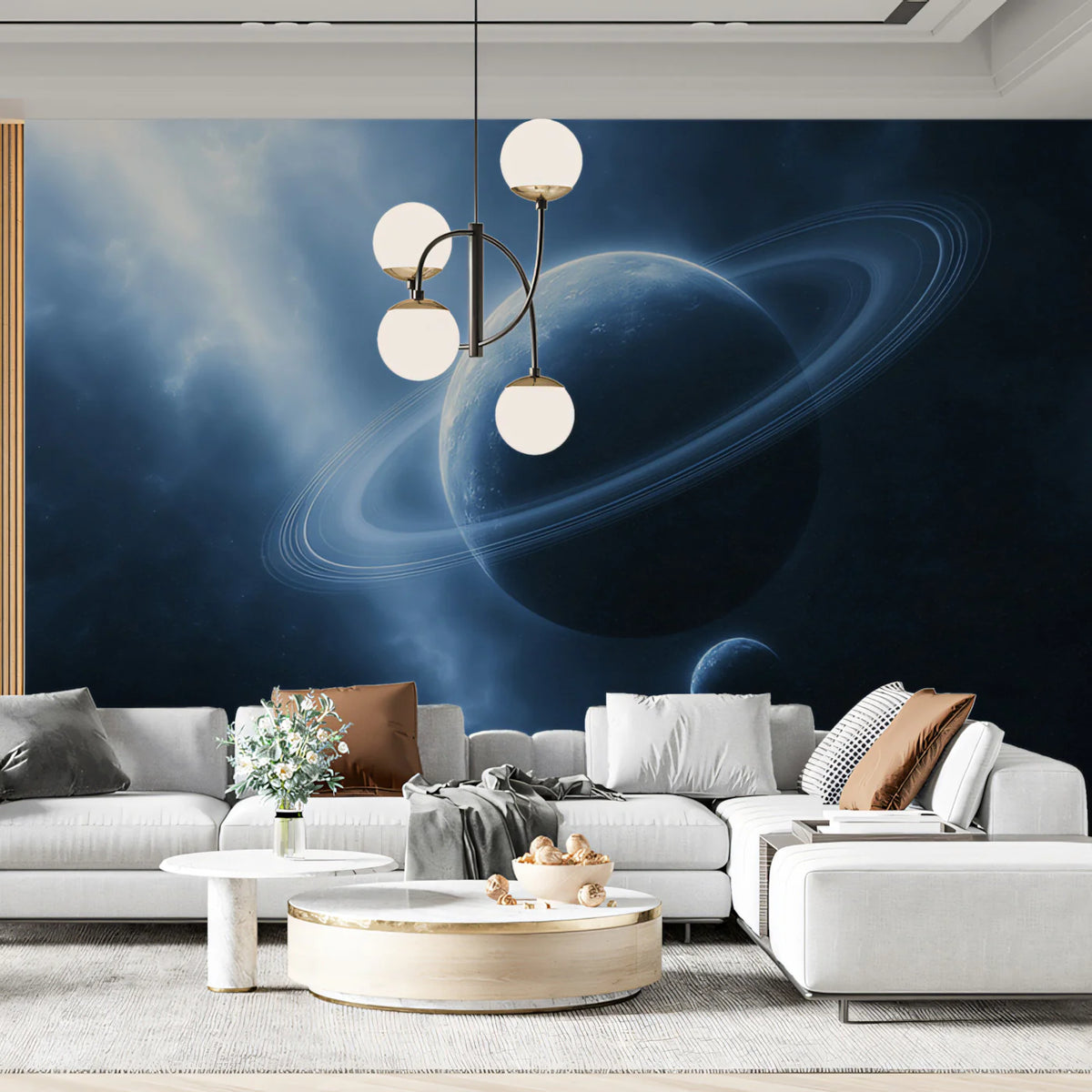Cosmic Ringed Planet Mural Wallpaper — Ethereal Deep Space Scene Mural Wallpaper - room preview 02
